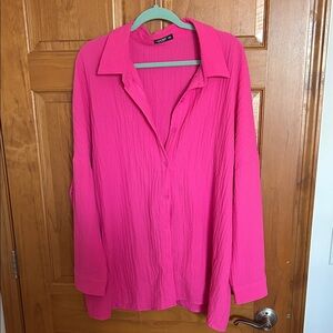 SHEIN Hot Pink Button-Down Shirt